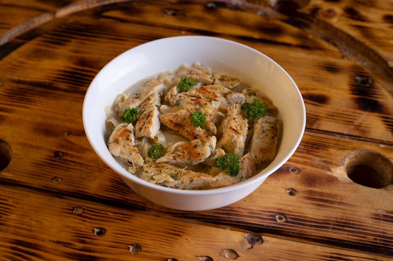 Creamy chicken alfredo pasta bowl